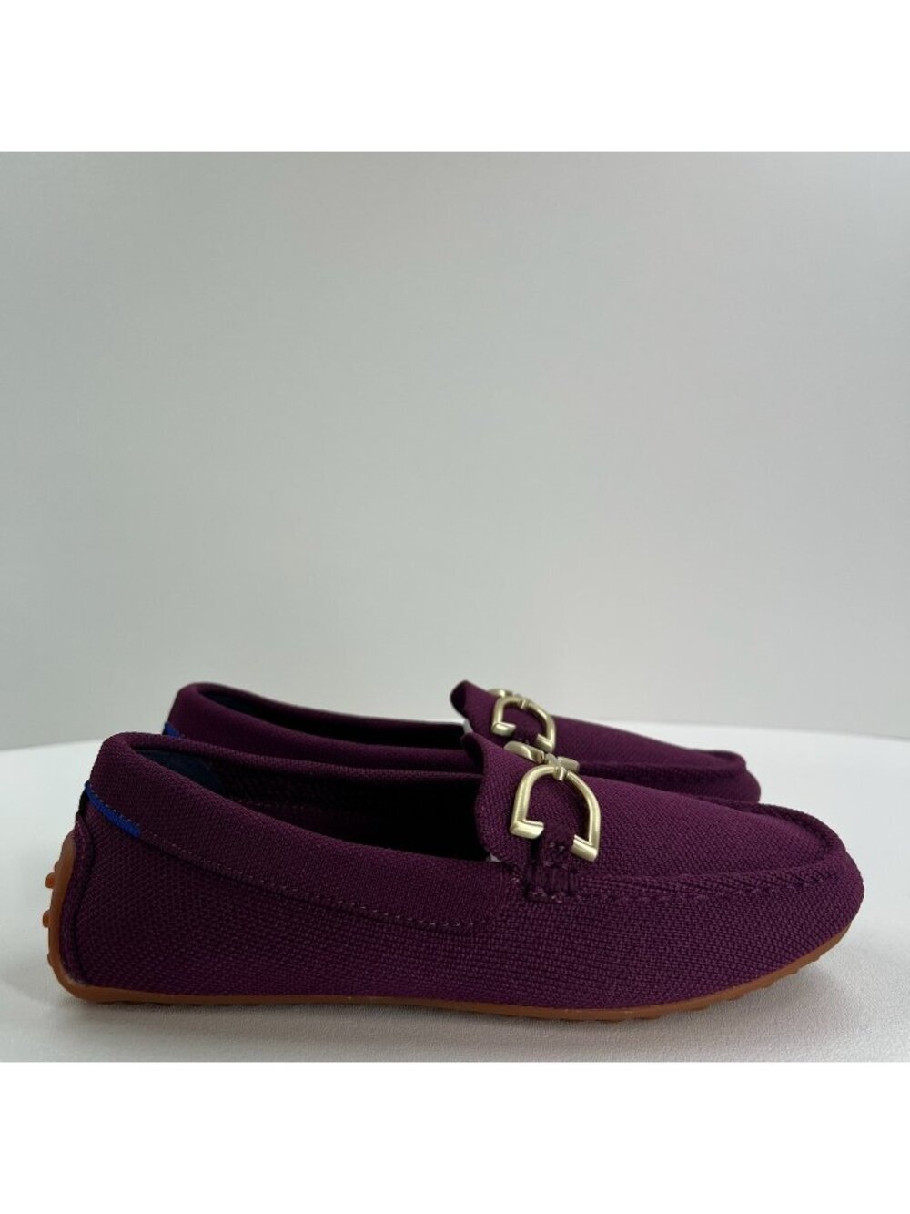 Rothys Double Bit Driver Loafers Womens US 5.5 Gold Bit Washable Purple Sapphire